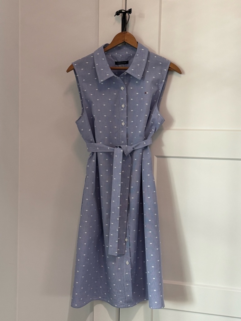 Tommy Hilfiger Light Blue Polka Dot Sleeveless Midi Dress